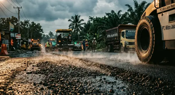 jasa pengaspalan bogor mengerjakan proyek setelah diguyur hujan