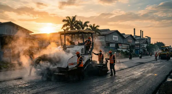jasa pengaspalan jakarta saat mengerjakan proyek aspal di komplek industri