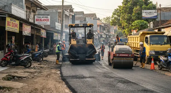 jasa pengaspalan bandung mengerjakan di tengah pemukiman padat