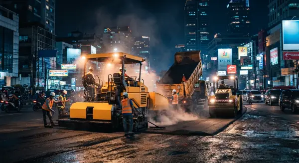 jasa pengaspalan bandung mengerjakan proyek pada tengah malam hari