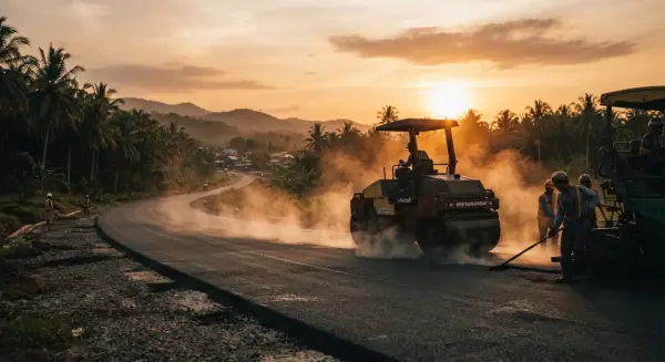 jasa pengaspalan cikarang mengerjakan proyek jalan pemghubung desa
