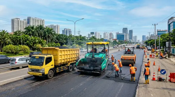 jasa pengaspalan bekasi saat mengerjakan proyek pada siang hari