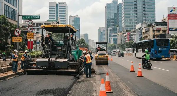 jasa pengaspalan jalan mengerjakan proyek di kota besar