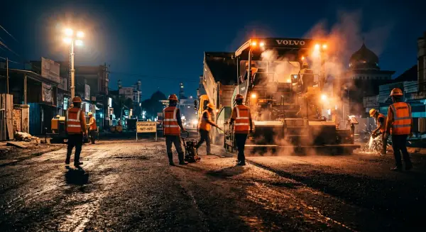 jasa pengaspalan rangkasbitung mengerjakan proyek pada tengah malam