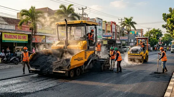 jasa pengaspalan tangerang saat mengerjakan proyek di tengah kota tangerang
