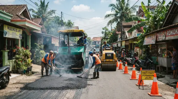 jasa perbaikan aspal oleh PT. Mitra Jalan Raya memperbaiki jalan kampung