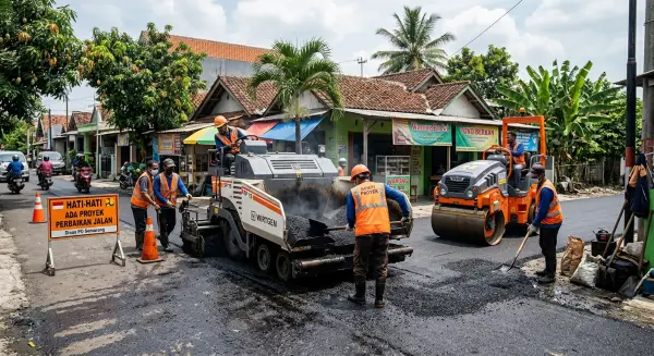 jasa perbaikan aspal oleh PT. Mitra Jalan Raya melakukan pengaspalan dengan aspal hotmix