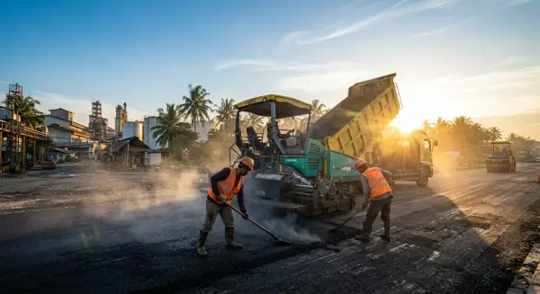 kontraktor aspal dari PT. Mitra Jalan Raya mengerjakan proyek di kawasan industri
