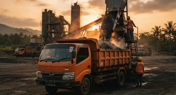 pabrik asphalt mixing plant bisa juga menggunakan truck kecil